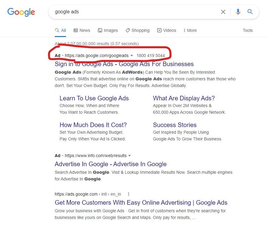 google ads screenshot